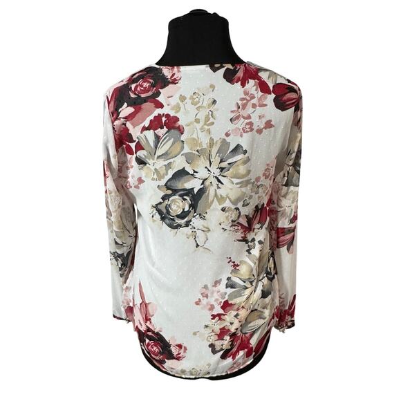 White House Black Market Floral Blouse Lined Sheer Sleeves Womens Size 10 - Picture 2 of 8